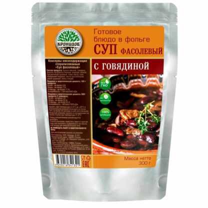 Суп фасолевый с говядиной упаковка 416x416 - Готовое блюдо Суп фасолевый с говядиной 300 г Реторт-пакет (Кронидов)