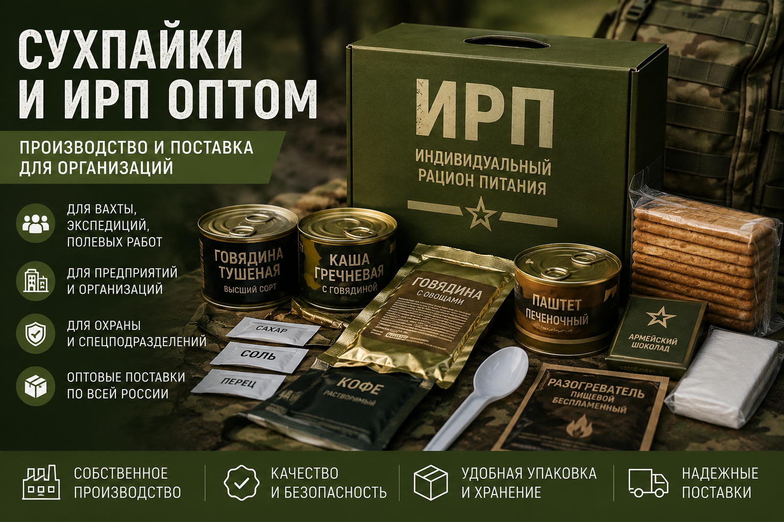 Сухпайки оптом и производство ИРП для организаций